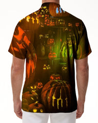 Funny Pumpkin Head Men's Shirt 3d Printed Pattern Men Loose Summer Casual Short Sleeve Beach Party Hawaii