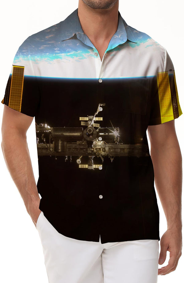 Base Outer Space Men's Hawaiian Shirt Short Sleeve Button Shirt Tops Suitable for Casual Beach Vacation