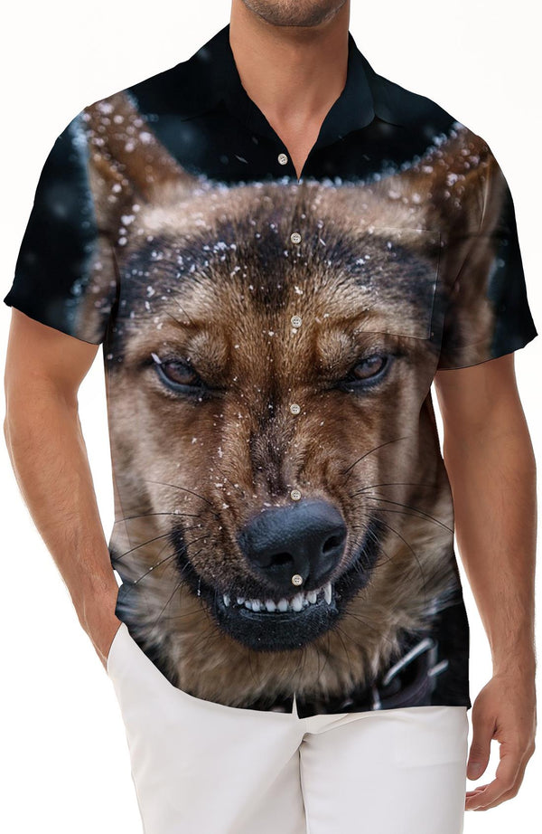 Beach Fierce Dog Style Lapel Shirt Hawaiian Print Short Sleeve Fashion Men Summer Holiday Casual Clothes Tops Comfortable