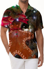 Smiling gingerbread print casual summer men's button-down shirt short sleeve Cuban top Hawaii beach fun