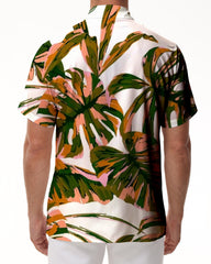 Summer coconut tree vacation seaside fashion short-sleeved Hawaiian button-down lapel pocket casual men's simple short-sleeved shirt