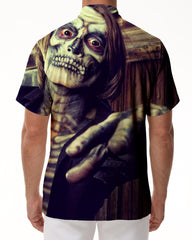 Horror Skeleton Man Men's Party Halloween Print Shirt Short Sleeve Lapel Shirt Clothing Men's Shirt Button Festival Halloween Costume