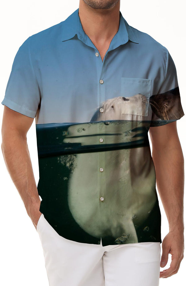 Beach Cute White Men's Short Sleeve Hawaiian Shirt Short Sleeve Button Down Casual Beach Shirt Short Sleeve Summer