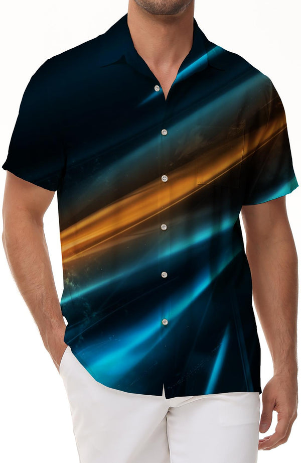 Aurora Mens Lapel Short Sleeve Shirt Mens Casual Button Collar Tropical Hawaiian Shirt Summer