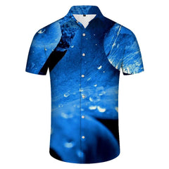 Blue flower tropical Hawaiian button-down lapel short sleeve men's casual loose daily simple versatile shirt top