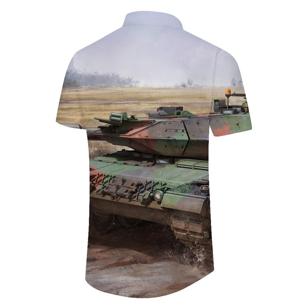
Africa Cool War Tank Men's Button Shirt Short Sleeve Casual Shirt Tropical Rainforest Top
                