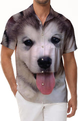Animal Husky Dog Hawaii Men's Fashion Beach Shirt Casual Short Sleeve Summer Shirt Suitable for Beach Holiday Party