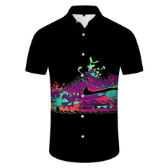 Colorful trendy shoes print pattern men's shirt casual button short sleeve shirt fun party fashion men's clothing