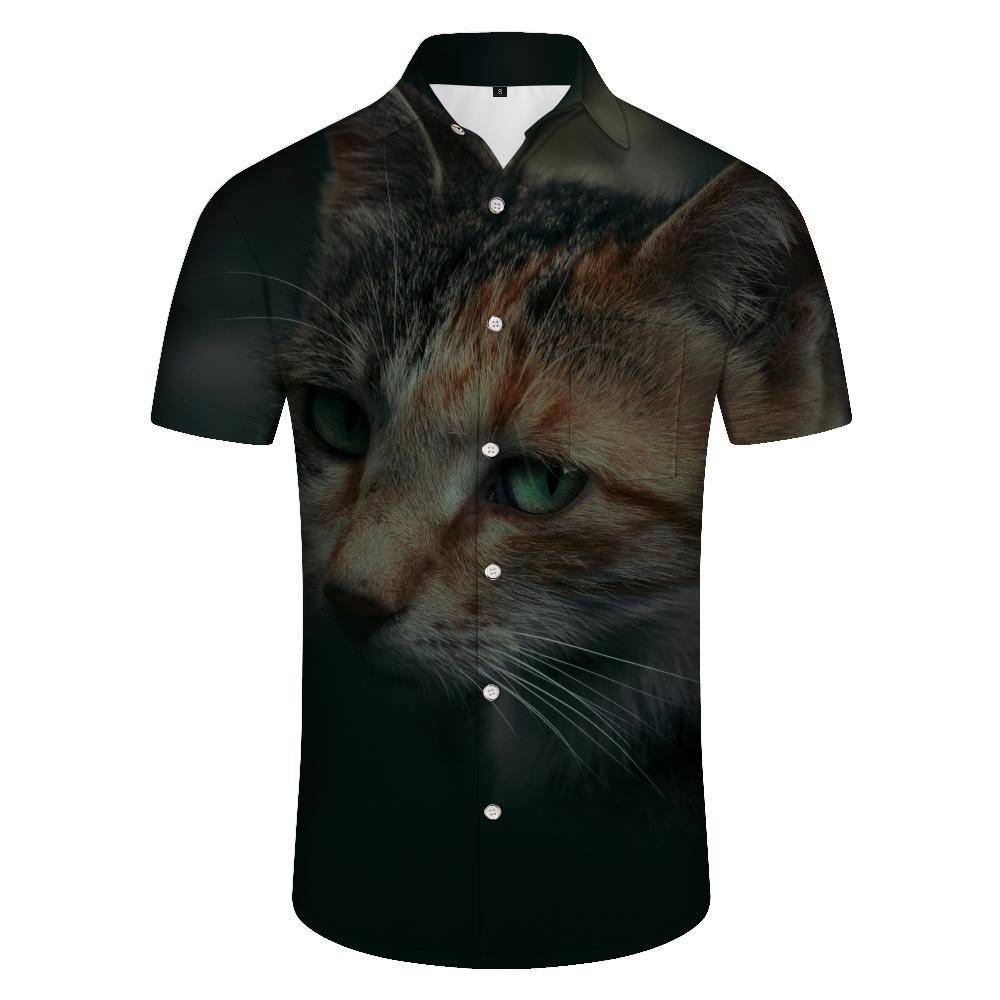 
Kitten in the Dark Hawaiian Button Lapel Pocket Short Sleeve Shirt Casual Loose Short Sleeve Shirt Men's
                