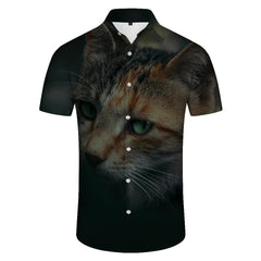 Kitten in the Dark Hawaiian Button Lapel Pocket Short Sleeve Shirt Casual Loose Short Sleeve Shirt Men's