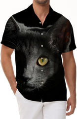 Cool black cat cool fashion short sleeve shirt button-down lapel men's casual short sleeve shirt suitable for summer beach party