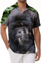 Animal Orangutan Face Creative Lapel Button Short Sleeve Breathable Shirt Casual Men Summer Fashion Hawaiian Short Sleeve Shirt Vacation