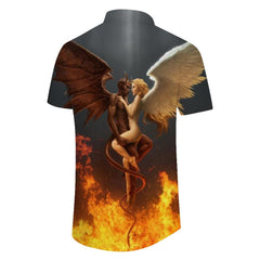 Angel Wings and Hell Devil Hip Hop Rap Shirt Casual Loose Men's Short Sleeve Shirt Seaside Short Sleeve Shirt Beach