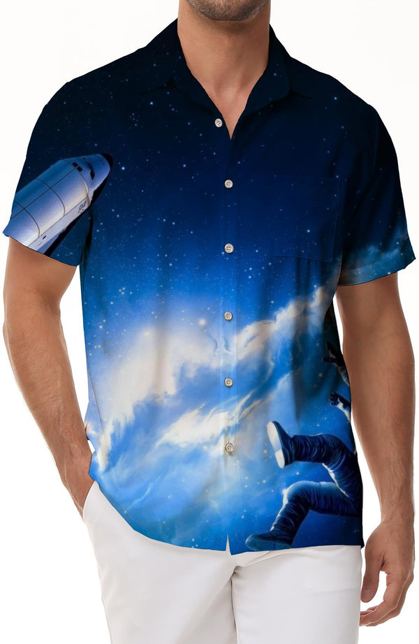 Astronaut Floating Space Men's Shirt Short Sleeve Button Hawaiian Shirt Casual Shirt T-Shirt Top with Pockets