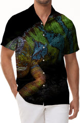 Animal Chameleon Lizard Mens Hawaiian Shirt Short Sleeve Button Down Hawaiian Shirt With Pockets