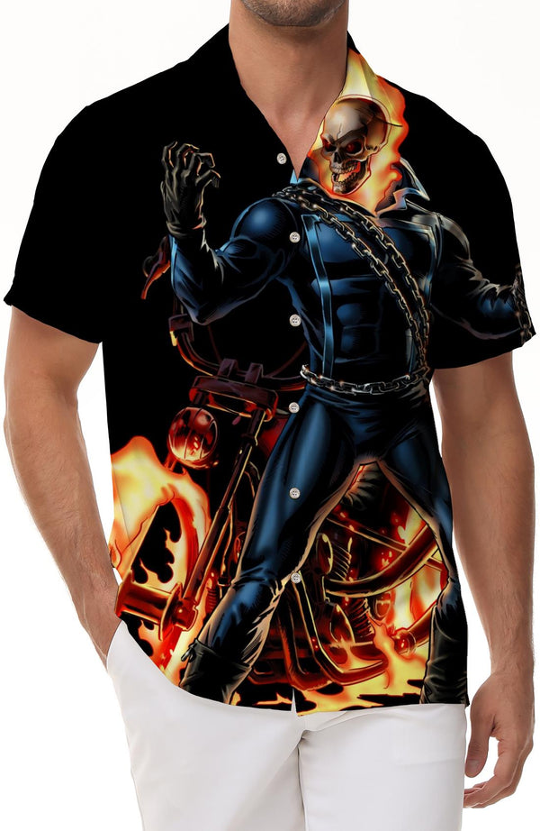 Hell Devil Skull Man Summer Beach Print Shirt Men's Hawaiian Shirt Short Sleeve Button Casual