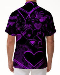 Purple Love Art Print Pattern Men's Loose Casual Short Sleeve Pattern Cool Fashion Shirt Short Sleeve