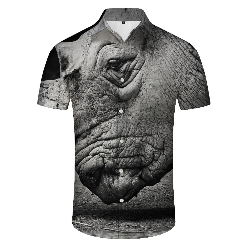 
Animal Rhino Tropical Four Seasons Short Sleeve Shirt Hawaiian Shirt Men's Summer Casual Short Sleeve Button Beach Shirt Gray
                