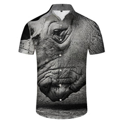 Animal Rhino Tropical Four Seasons Short Sleeve Shirt Hawaiian Shirt Men's Summer Casual Short Sleeve Button Beach Shirt Gray