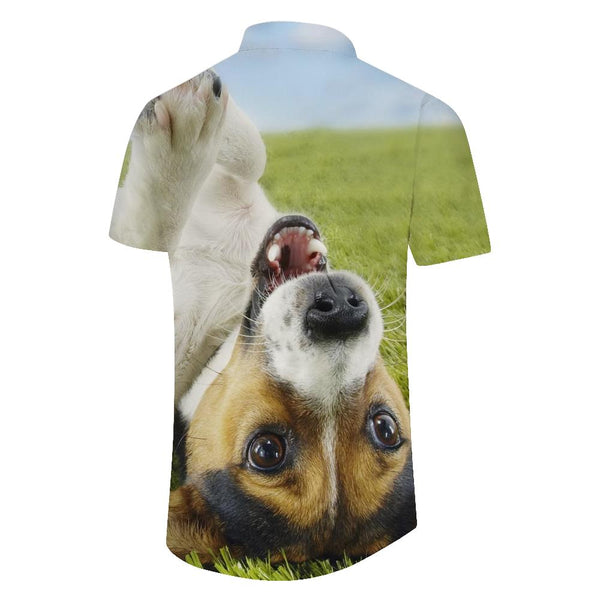 
Funny puppy print men's casual loose tropical Hawaiian shirt button-down short sleeve shirt suitable for vacation beach
                