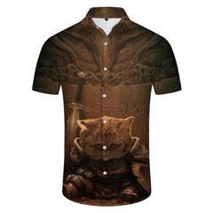 Warrior Cat Print Pattern Summer Short Sleeve Fashion Short Sleeve Shirt Animal Mens Fashion Casual Men's Tops