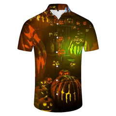 Funny Pumpkin Head Men's Shirt 3d Printed Pattern Men Loose Summer Casual Short Sleeve Beach Party Hawaii
