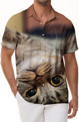 Mens Hawaiian Shirt Short Sleeve Button Shirt Funny Kitten Animal Cat Tops For Casual Beach Vacation