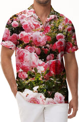 Men's Hawaiian Shirt Fashion Button-Up Beach Shirt Short Sleeve Summer Casual Shirt Loose Fit Pink Rose