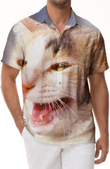 Cat pattern tropical Hawaiian button-down lapel pocket casual loose men's short-sleeved retro collar holiday beach shirt short sleeves