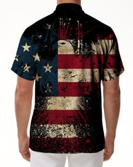 Mens American Flag Shirt, July 4th Patriotic Short Sleeve Casual Shirt