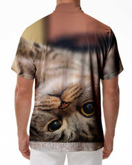 Mens Hawaiian Shirt Short Sleeve Button Shirt Funny Kitten Animal Cat Tops For Casual Beach Vacation