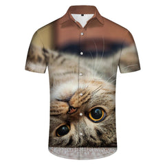 Mens Hawaiian Shirt Short Sleeve Button Shirt Funny Kitten Animal Cat Tops For Casual Beach Vacation