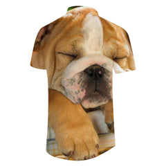 French Bulldog Print Men's Casual Lapel Button-Down Beach Party Shirt Short Sleeve Beach Vacation