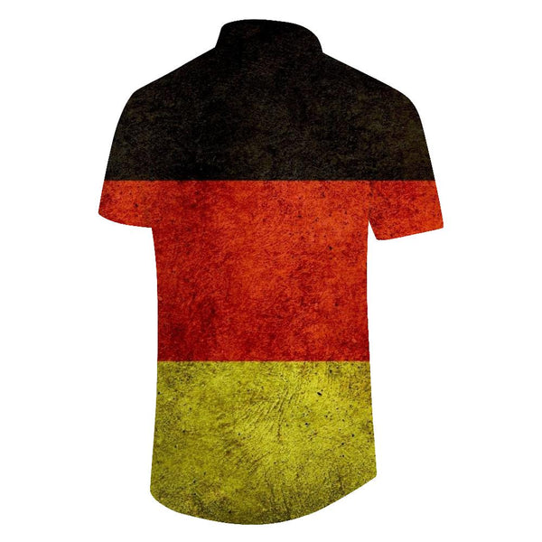 
German flag print pattern 3D digital printing fashionable cool Hawaiian button-down lapel men's casual loose short-sleeved shirt
                