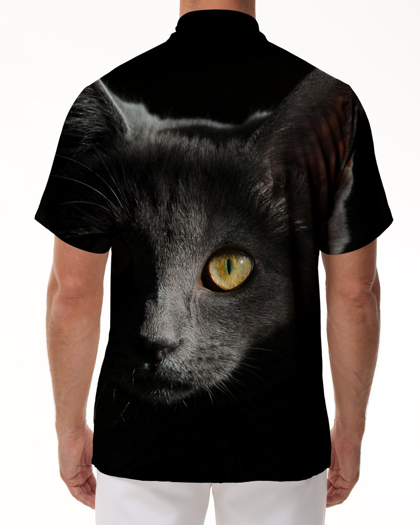 
Cool black cat cool fashion short sleeve shirt button-down lapel men's casual short sleeve shirt suitable for summer beach party
                
