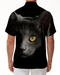 Cool black cat cool fashion short sleeve shirt button-down lapel men's casual short sleeve shirt suitable for summer beach party