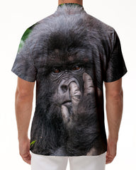 Animal Orangutan Face Creative Lapel Button Short Sleeve Breathable Shirt Casual Men Summer Fashion Hawaiian Short Sleeve Shirt Vacation