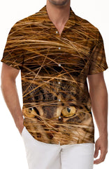 Men's casual button animal kitten short sleeve fashion simple lapel pocket regular style Hawaiian shirt beach top