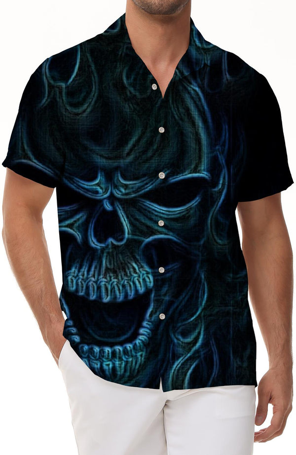 Gothic skull print digital print pattern men's casual loose vacation seaside party short sleeve shirt