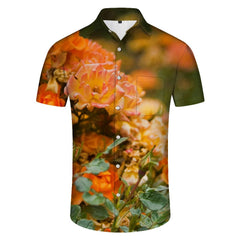 Yellow Rose Men's Button Lapel Fashion Casual Loose Tropical Hawaiian Vacation Seaside Shirt Beach