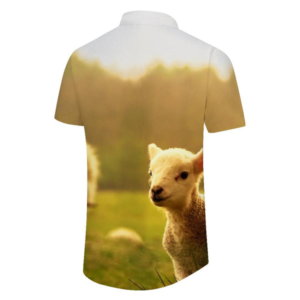 
Lamb and sheep print mens shirt casual short sleeve button down beach tropical shirt fashion summer
                