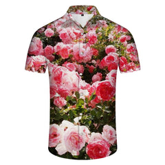 Men's Hawaiian Shirt Fashion Button-Up Beach Shirt Short Sleeve Summer Casual Shirt Loose Fit Pink Rose