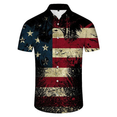 Mens American Flag Shirt, July 4th Patriotic Short Sleeve Casual Shirt