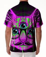 Purple three-eyed cat 3d printing Hawaiian style breathable men's casual loose shirt summer shirt men's hip-hop popular men's retro short sleeve