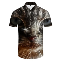 Retro cat pattern print short sleeve men cat print fashion cool retro shirt pattern men's casual summer wear