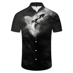 Black and white kitten fashion shirt 3d digital print pattern men's fun cat Hawaiian shirt short sleeve