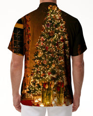 Fun Christmas Printed Pattern Casual Men's Loose Vacation Beach Tropical Hawaiian Lapel Button-Down Short Sleeve Shirt