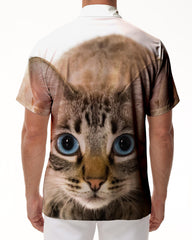 Men's Casual Button Short Sleeve Tropical 3D Digital Print Animal Cat Pattern Shirt Beach Top Hawaiian Shirt