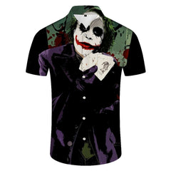 Crazy Poker 3D Digital Printing Pattern Movie Joker Fashion Cool Men's Button Lapel Casual Loose Short Sleeve Shirt