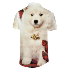 American Eskimos Dogs Men's Hawaiian Shirt Short-Sleeve Button Down Shirt Tops for Casual Beach Vacation